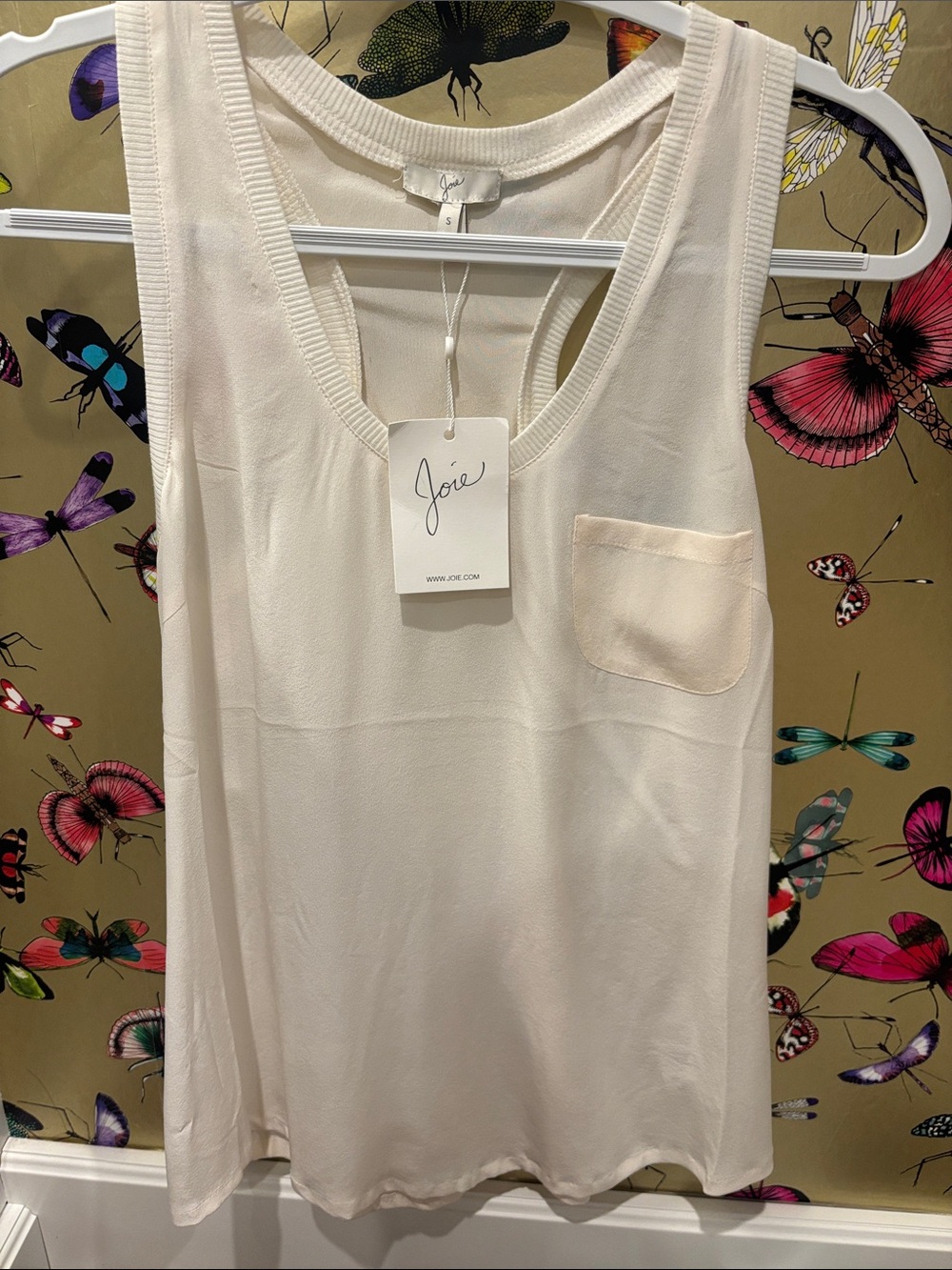 Joie Cream Scoop-Neck Tank with Pocket Detail
